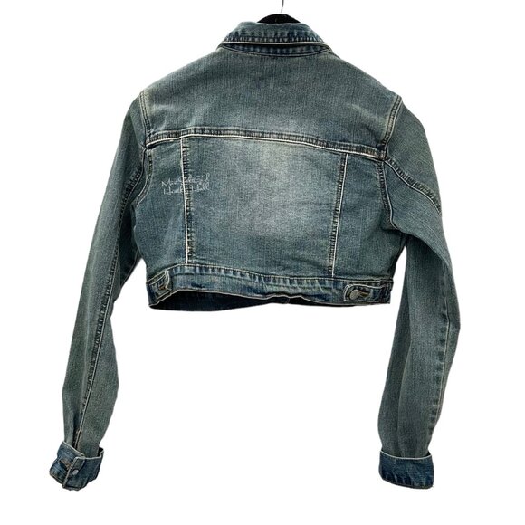 Younique Trendy Stone Wash Cropped Denim Jacket Size Medium - Picture 2 of 3